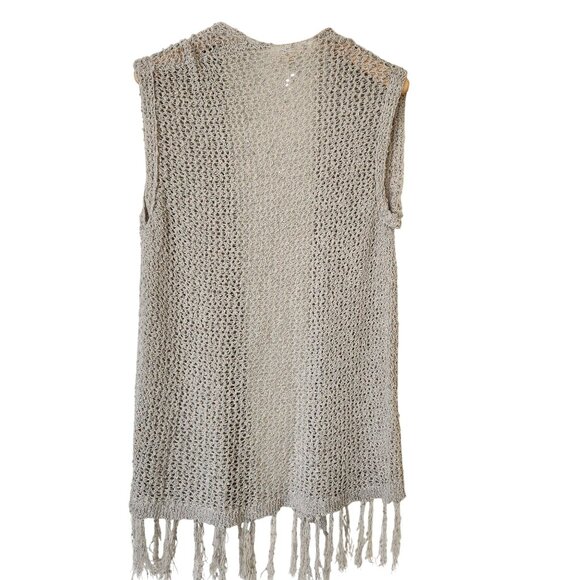 Crochet Open Knit Sleeveless Fringe Duster Cardigan Vest Summer Boho Hippie Cute - Picture 2 of 9